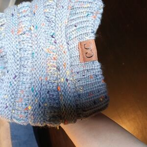 CHANEL Blue Knit Hat with Textured Design